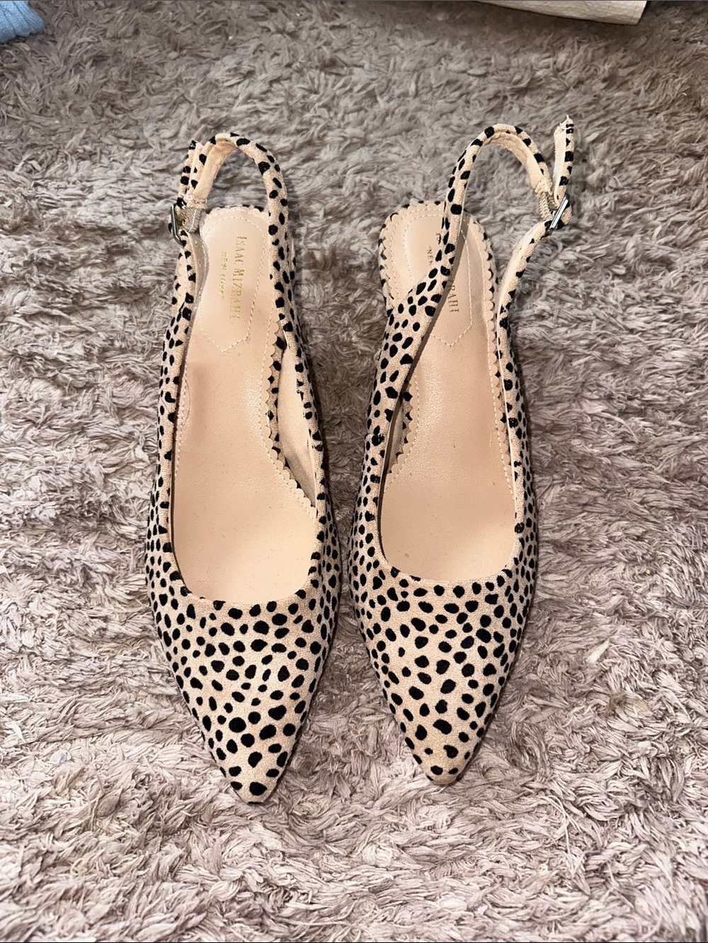 Soft Animal Print Black Spotted Pointed Slingback Kitten heels